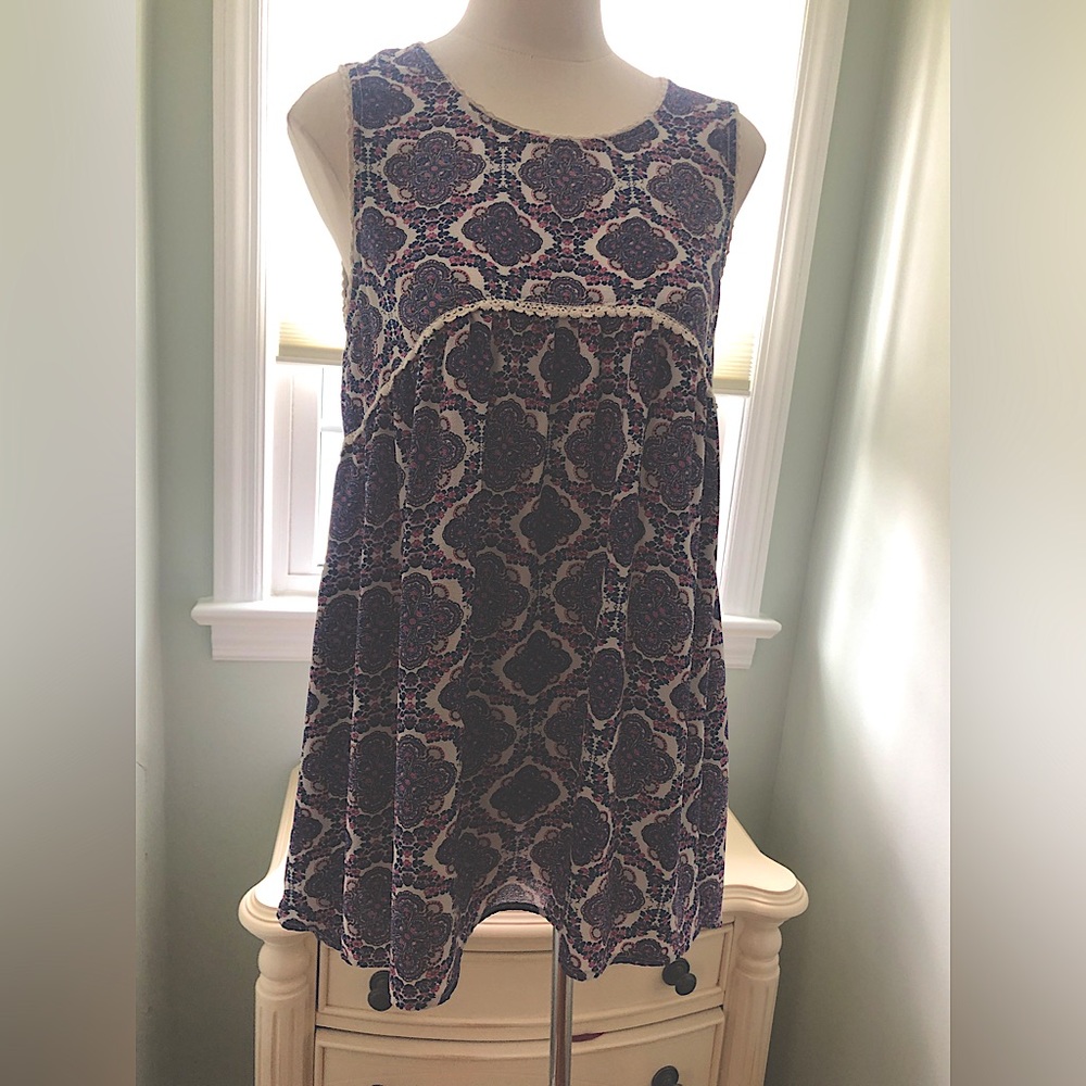 Adorable baby doll tunic in a pretty purples paisley